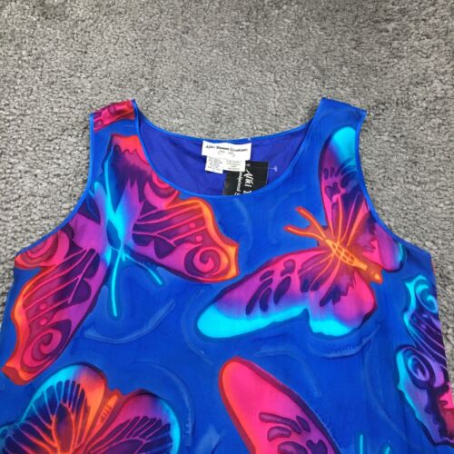 Aliki Yamani Creations Womens Silk Dress Sz L Butterfly Print Sleeveless NWT - Picture 2 of 11
