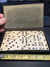 Vintage Set of 28 Dominos 930 Celluloid Fabrice Covered Box Diamond on back