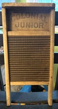 Antique National Washboard Colonial Junior USA Brass Ribbed 18" Scrub Board NICE