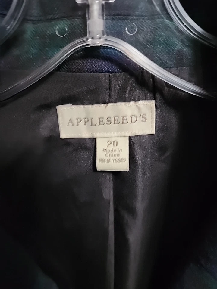 Jaqueta blazer xadrez feminina Appleseeds azul verde mistura de lã tartan tamanho 20 - Imagem 3 de 4