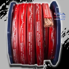 0 Gauge 50ft RED Power OFC Wire Stranded Copper FLAT Marine Cable 1/0 AWG Volt