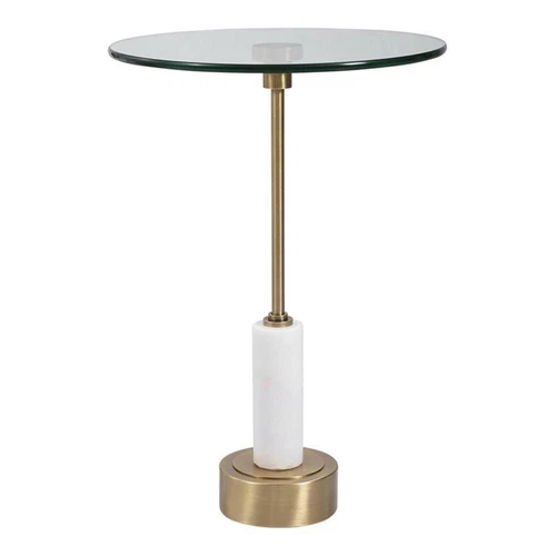 Uttermost Portsmouth Round Iron Metal and Marble Accent Table in Brass - Picture 1 of 5