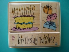 Birthday Wishes Set of 3 HERO ARTS Rubber Stamp Cake, Gifts, Phrase