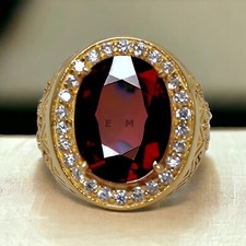 Garnet Gemstone With 14K Solid Yellow Gold Ring For Men's AL767