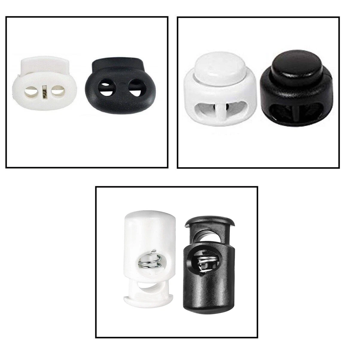 8 Pcs Spring Cord Locks Plastic Cord Fasteners Double Holes Toggle Stoppers  Sliders Black 