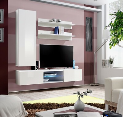 Anbauwand Wohnwand Schrankwand FLY S1 mit Hochglanz und Led Beleuchtung