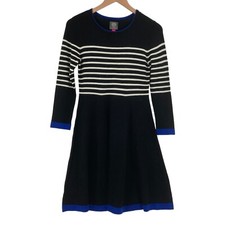 Vince Camuto Sweater Dress Womens XS Black White Striped Long Sleeve Round Neck
