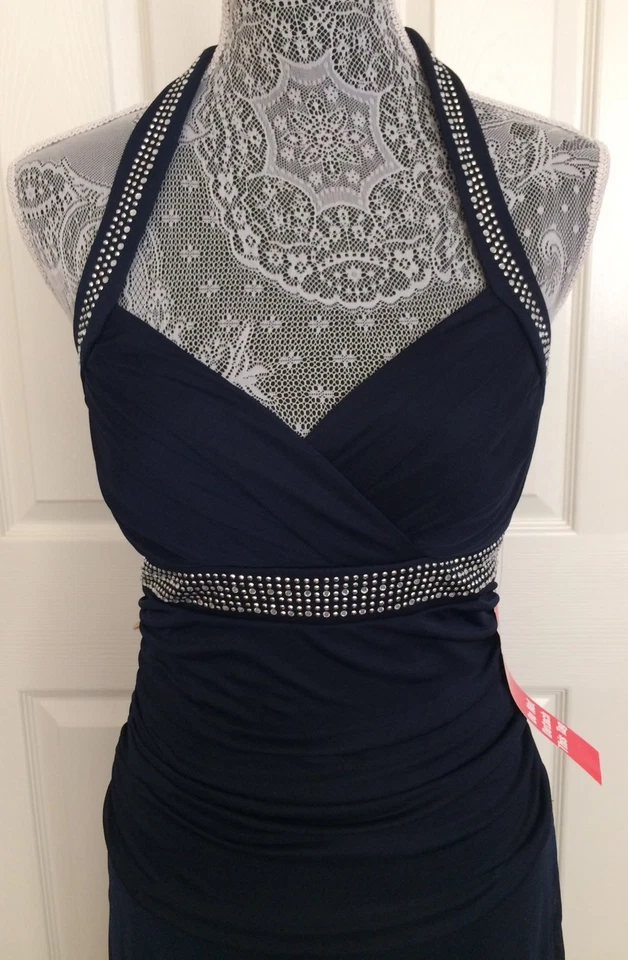 TRIXXI ~ Vestido Halter Ocasión Especial Azul Brillante Estrás ¡NUEVO CON ETIQUETAS! M Foto 3 de 4