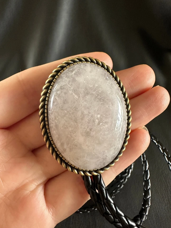 Corbata Bolo Cristal Rosa Natural Hombres Mujeres Collar de Boda Corbata Vaquero Occidental Foto 3 de 4