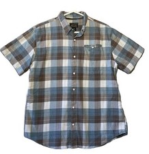 Grizzly Mountain Mens Short Sleeve Shirt Size L Flannel Plaid Button Down Blue