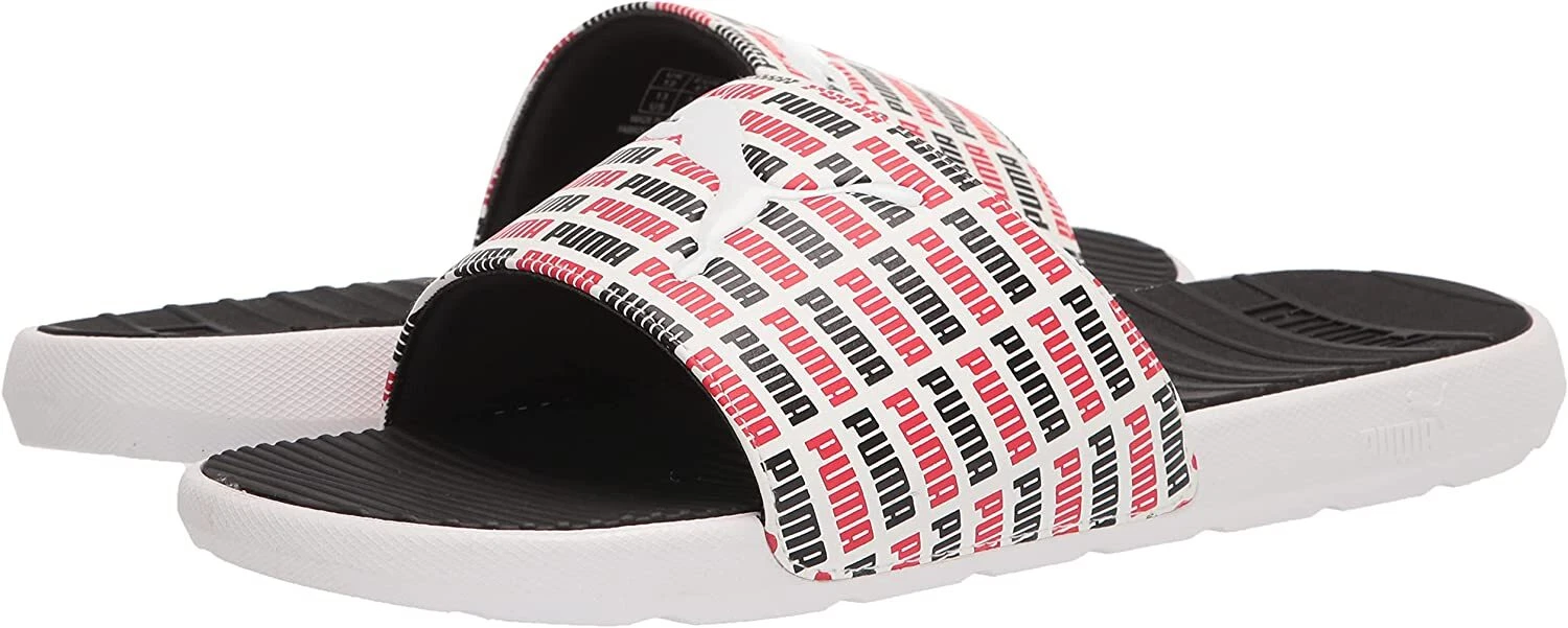 Sandali slip on da uomo PUMA autentici Cool Cat Echo bianco nero rosso taglia 10