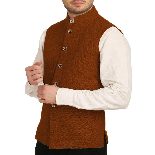 Mens Stand Up Collar Vintage Tweed Herringbone Waistcoat Vest Wedding Wool Groom - Picture 19 of 23