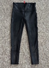 SPANX Leggings Size XL Petite Pull On Ankle Length Black Faux Leather 28x25  