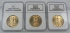 (3) 1924 $20 US Saint Gaudens Gold Double Eagle Coins NGC MS65 and MS66
