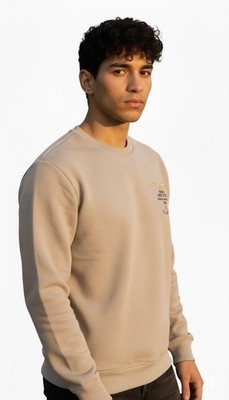 Trendyol Felpa Uomo Girocollo Tinta Unita - Regular Fit In Cotone E Poliestere, Beige, Taglie Regolari, Vestibilità Comoda, Abbigliamento Casual