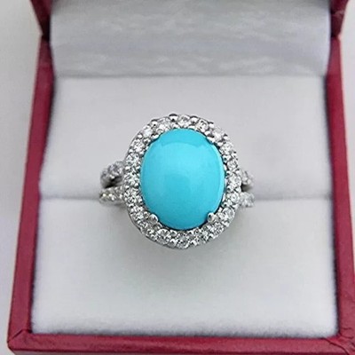2Ct Oval Cut Lab Created Turquoise Engagement Wedding Ring 14K White Gold Plated