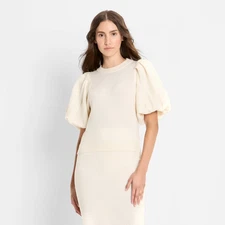 Women's Balloon Short Sleeve Textured Sweater - Future Collective Cream S