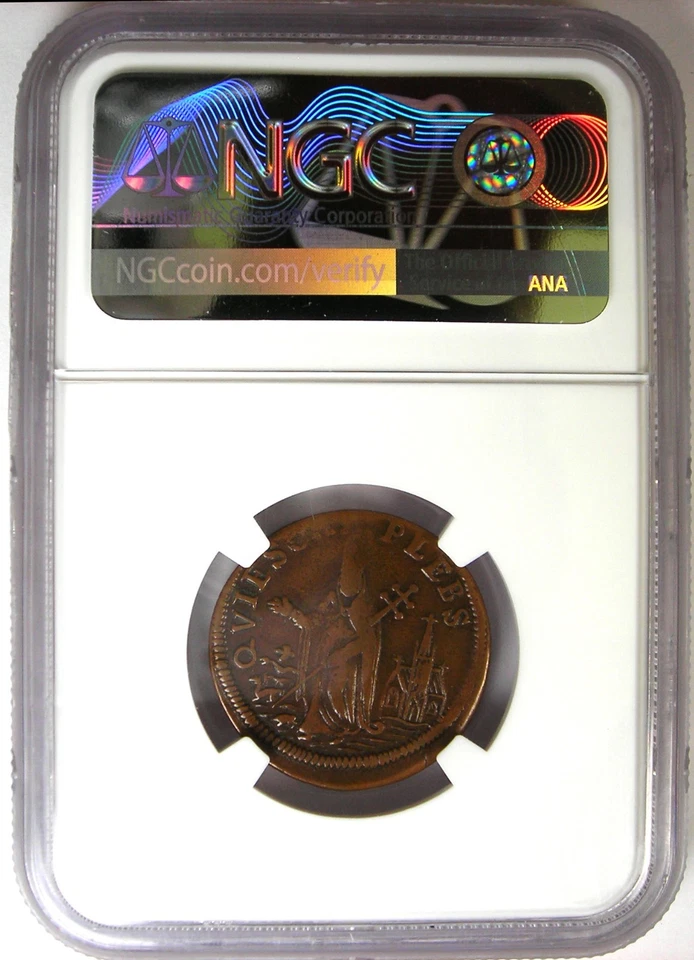 1670 New Jersey St Patrick Farthing Colonial Coin 1/4P - NGC VF35 - $2,000 Value - Image 3 of 4