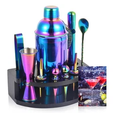 Bar Tool Set 12pc with Stand, Cocktail Shaker, Recipes Book, Martini Barware,...