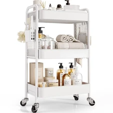 3 Tier Rolling Cart Storage Organizer, Metal Rolling Utility Cart with Wheels...