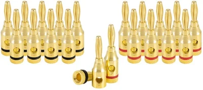 POPPSTAR 20x Schraub Bananenstecker, für Lautsprecherkabel (bis 4 mm²), 24k vergoldet