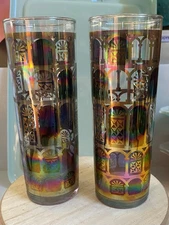 MCM Federal Glass Tom Collins Tumblers Manufacturer's Mark Stained Glass Pattern