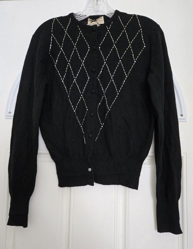 VTG Dalton Cashmere Nannette Cashmeres Cardigan Women XS/S? Blck Rhinestone Knit - Picture 11 of 21