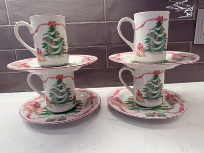 Sango Home For Christmas Mugs Plates Set 9 Pc Christmas Tree Pattern 4829