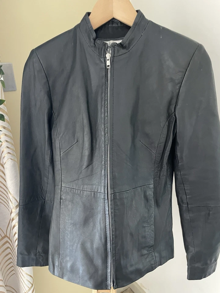 Windsor Soft Real Leather Black Zip Up Collarless Fitted Jacket S Small - Image 4 of 4