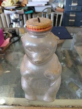 Snow Crest Beverages Bank Bottle Glass Bear Vintage 1950's nice! 