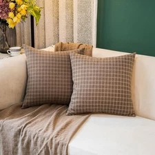 Tweed Throw Pillow Covers Woolen-Style 18" x 18" (Pack of 2) Senior Brown Plaid