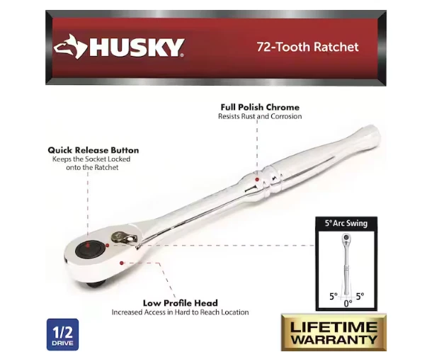 Husky 1/2 in. Full Polish 72 Tooth Ratchet  107423 NEW - Image 3 of 4