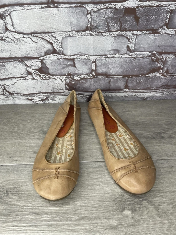 Zapatos planos de ballet de cuero marrón tostado Tamaris bailarinas para mujer talla 39EU/8,5M EE. UU. Foto 2 de 4