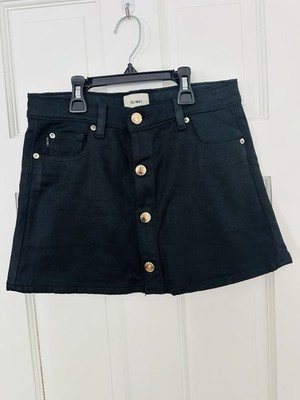 DL1961 Girls Black Jenny Mini Coated Denim Skirt w Gold Buttons Sz 14