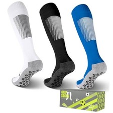 3 Pairs Grip Socks Soccer for Youth Kids,Anti Slip Medium White black blue
