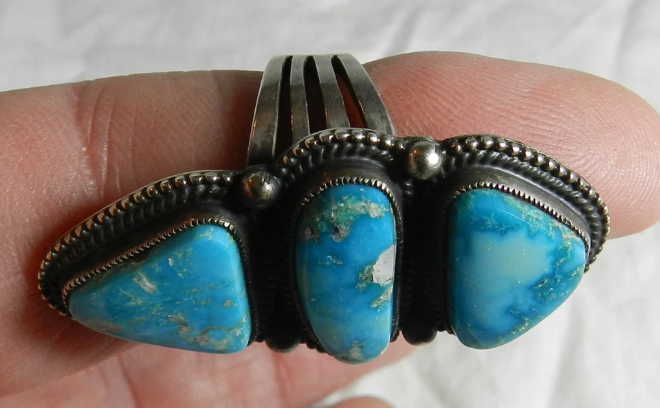 Native American Navajo Sterling + Turquoise Ring by Calvin Martinez - Size 9 - Image 3 of 4