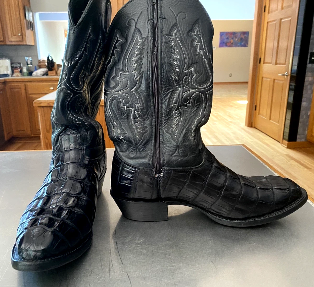 Larry Mahan男式黑色西部靴| eBay