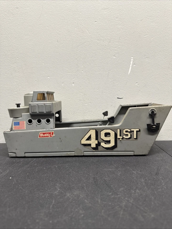 Винтажный Buddy L игрушка армия берег посадочный модуль лодка темно-синий WW2 1960-х металлический аукцион #1 - Изображение 2 из 4