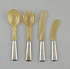 9330049 Salad + Cheese/Butter-Besteck 835er Silber-Griffe Bakelite Type Deco