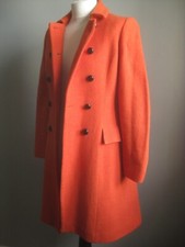 Hobbs 100% Wool Trench Coat 6 8 Orange Long Double Breasted Military Ladies