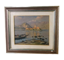 QUADRO OLIO SU TELA CON CORNICE ERNESTO MAGROTTI "ISOLA PESCATORI"  40X33
