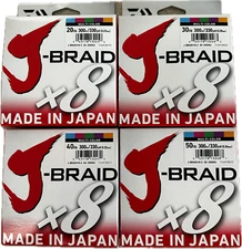 Daiwa J-Braid 300 Meter Multi-Color Line 20 30 40 50 80 LB J-Braid x 8- 300m