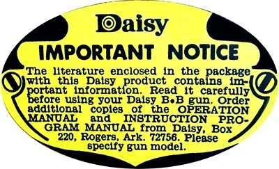 2 DAISY REPRO. Stock Label , " Important Notice " Stick On Label from the 70's