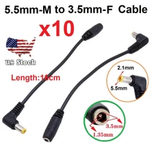 10pc 17cm 5.5x2.1mm Male Plug to 3.5x1.35mm Female Jack DC Power Adapter cable