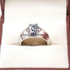 Moissanite Oval Cut Gemstone With 925 Sterling Silver Ring For Men's #B330