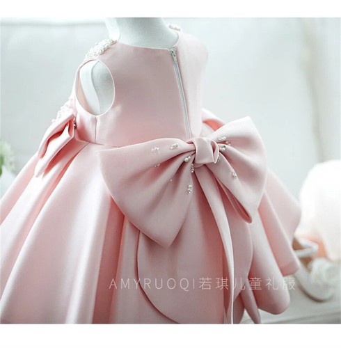 Toddler White Satin Princess Baby Girl Dress Birthday Party Newborn Dress - Picture 24 of 26