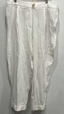 NWT VIOLETA BY MANGO white cuffed pleated ankle pants pockets elastic back large