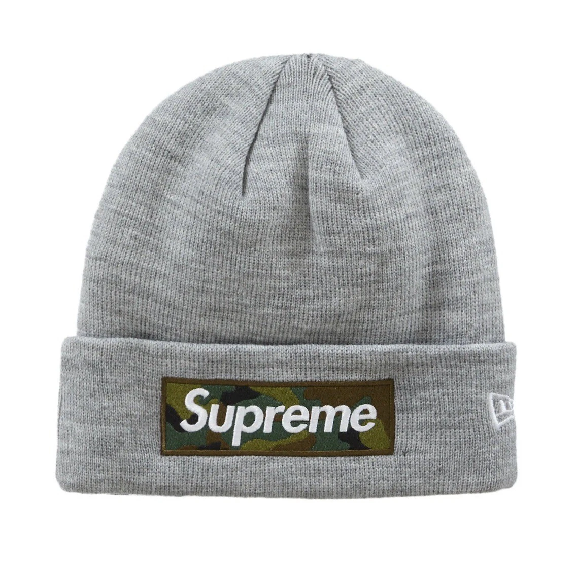 Supreme New Era Box Logo Beanie FW23 Heather Grey Camo Bogo   New   Sealed