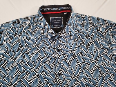 Silver Stone Shirt Button Up Mens XXL Modern Fit Feather Geo Print Long Sleeve
