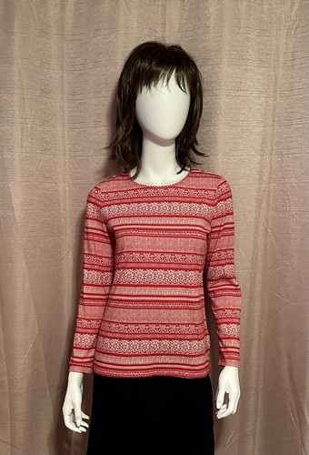 NWT Talbots Women’s Size PM Red Snowflake Cotton Blend Crew Neck Pullover Tee